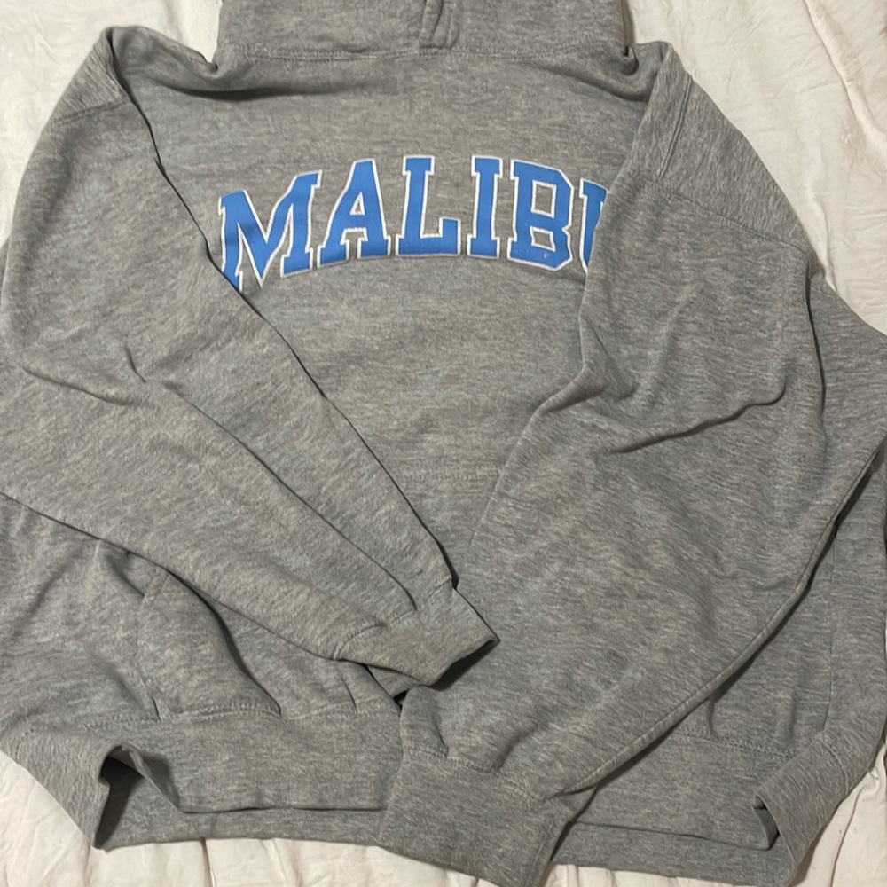 brandy melville hoodie “malibu” grey with blue letters